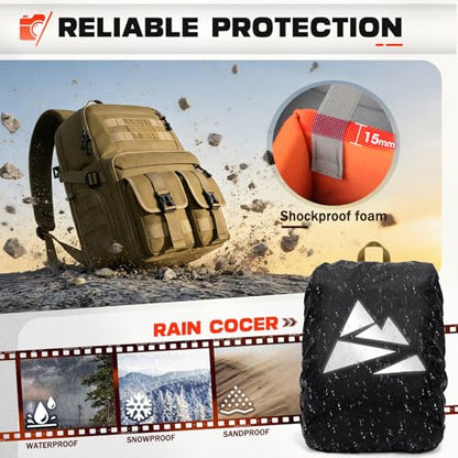 RAINSMORE Camera Backpack, DSLR/SLR/Mirrorless Camera Bag for Photographers - color: Khaki