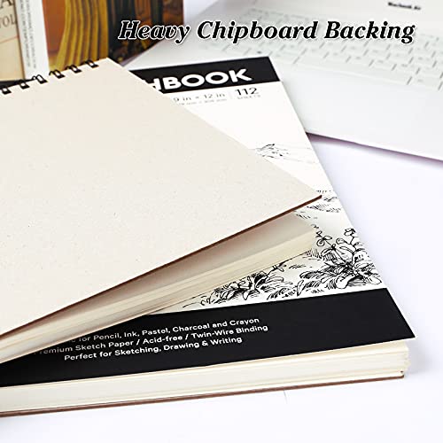 Coboll Sketch Book - Hardcover Sketch Pad, 9" x 12", 112-Sheet, 68 lb/110 GSM, Durable Sketchbook Use with Pens, Pencils, Sketching Stick and More, for Professional Kids, Teens, Adults