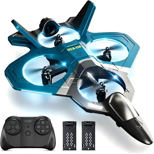 Remote Control Plane Drone for Kids, LED Fighter Jet Flying Toy with 2 Batteries, Easy to Fly RC Airplane for Beginners, Altitude Hold, 360° Flips, Indoor Outdoor Gift, Green - color: Green