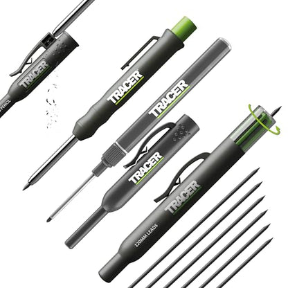 Tracer Complete Deep Hole Marking Kit - Includes Double-Tipped Long Head Deep Hole Permanent Marker and Deep Hole Construction Pencil with 6 Replacement Lead Dispenser Site Holster - style: 3pc Set