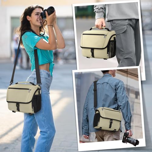 RAINSMORE Camera Bag, DSLR SLR Mirrorless Camera Case for Photographer - color: Khaki