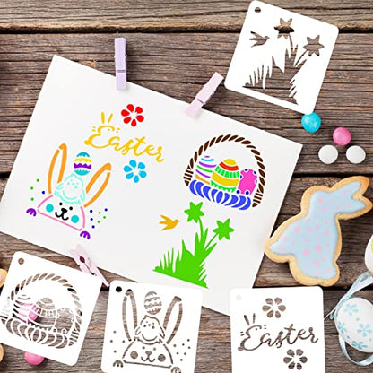 Konsait 36 Pcs Easter Stencils for Painting on Wood, Reusable Easter Templates Chicks Eggs Rabbit Carrot Happy Easter for Easter Party Decorations, Plastic Spring Stencils for Art Crafts