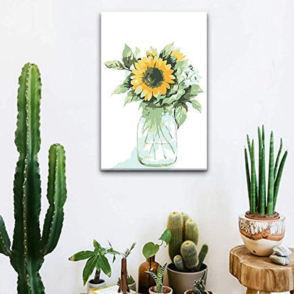 Ginkko Framed Paint by Numbers Kit for Adults 8X 12 inch, Vase Flowers - color: sunflower framed, size: 8x12 Inch