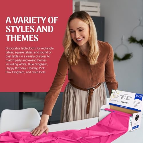 Grandipity Plastic Table Cloth Roll - 54in x 300 Ft. Table Cover Hot Pink - color: Hot Pink, size: 3600" x 54" (Rectangular)