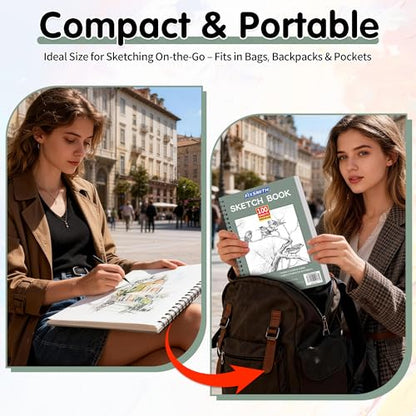 FIXSMITH 9"X12" Sketch Book, 100 Sheets, 68 lb/100gsm, 4 Pack Green - color: Sage Green, size: 9"x12"-4 Pack