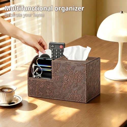 PU Leather Square Tissue Box Cover - Multi-Functional Tissue Box Holder - color: Retro
