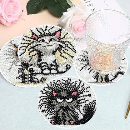 8 Pcs Cat Diamond Art Coasters, Diamond Painting Coasters 4X4IN - color: Cat