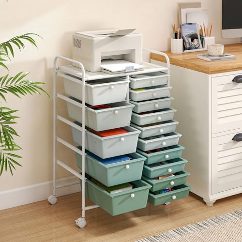 RELAX4LIFE 15-Drawer Storage Drawer Carts - Mobile Rolling Utility Cart - color: Gradient Green, style: 15 Drawers-34.5"