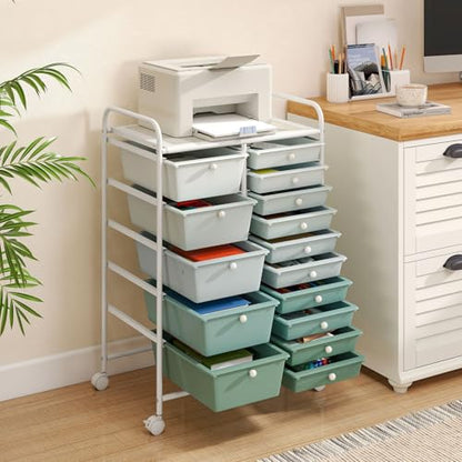 RELAX4LIFE 15-Drawer Storage Drawer Carts - Mobile Rolling Utility Cart - color: Gradient Green, style: 15 Drawers-34.5"