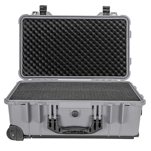 Eylar 22" Carry-On Travel Roller Gear, Camera, Drones, Tools, Equipment Hard Case Waterproof, TSA Approved, Customizable Pluck Foam, Lockable (Gray) - color: Gray