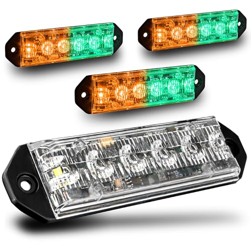 LAMPHUS PlanarFlash 4pc Amber Green LED Police Grill Strobe Warning Lights - color: Amber / Green, size: 4 Pack
