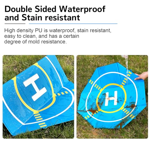 Drone Landing Pad Portable Foldable with Night Vision,25in Double-Sided Waterproof Helipad for DJI Mavic 3/Mini 4K/Air 3S/Neo/Flip/Avata 2 RC Drones Helicopter, Drone Landing Pad Accessories - color: Blue-25in