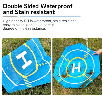 Drone Landing Pad Portable Foldable with Night Vision,25in Double-Sided Waterproof Helipad for DJI Mavic 3/Mini 4K/Air 3S/Neo/Flip/Avata 2 RC Drones Helicopter, Drone Landing Pad Accessories - color: Blue-25in