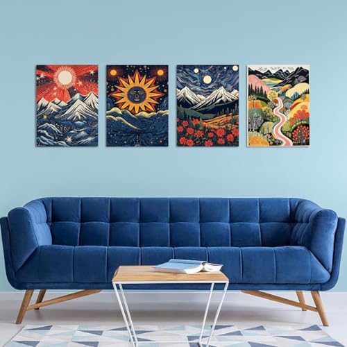 DOTSOPS 4 Pack Landscape Abstract Round Diamond Painting Kits for Adults - color: Landscape Abstract1
