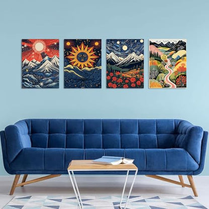 DOTSOPS 4 Pack Landscape Abstract Round Diamond Painting Kits for Adults - color: Landscape Abstract1