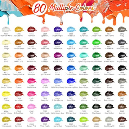 Caliart 80 Colors Acrylic Paint Set with 12 Brushes - color: Regular, size: 2 Fl Oz (Pack of 80)