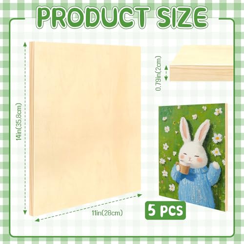 FSWCCK 5 Pack 11 x 14 inch Wood Panel Boards, Unfinished Wood Canvas Panels for Crafts, Painting Canvas, DIY Art Projects, Pouring, Arts Use with Oils, Acrylics - size: 11"X 14" 5 Pack