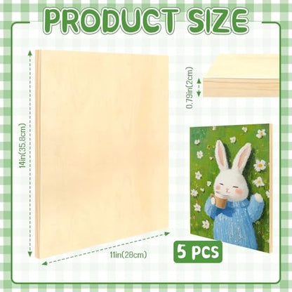 FSWCCK 5 Pack 11 x 14 inch Wood Panel Boards, Unfinished Wood Canvas Panels for Crafts, Painting Canvas, DIY Art Projects, Pouring, Arts Use with Oils, Acrylics - size: 11"X 14" 5 Pack