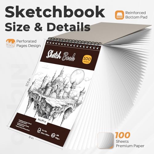 Nicpro Art Drawing Supplies Kit with Metal Drafting Pencil 0.5 & 0.7 & 0.9 & 2mm