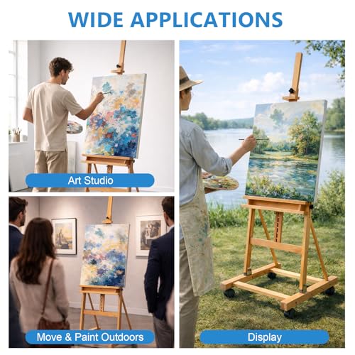 Falling in Art Large H-Frame Studio Artist Easel, Holds up to 51'', Natural - style: Natural