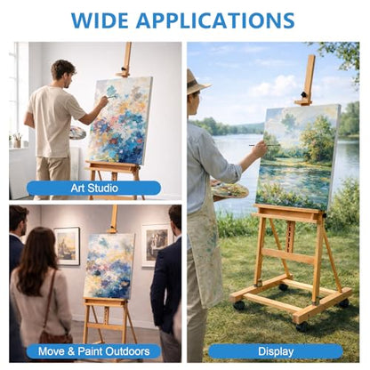 Falling in Art Large H-Frame Studio Artist Easel, Holds up to 51'', Natural - style: Natural