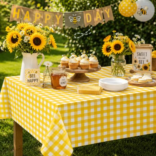 3 Pcs Yellow Gingham Tablecloths, Checkered Party Table Covers 54x108 Inch - color: Yellow