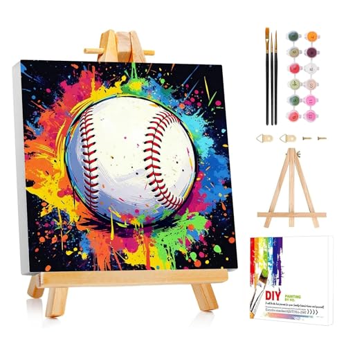 AUKELHJ Paint by Numbers Kit for Kids with Frame, Baseball, 8X8 inch - color: 06-Baseball