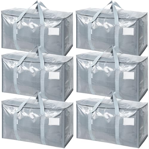 TICONN 6 Pack Extra Large Moving Bags Heavy Duty with Zippers & Carrying Handles, Durable Storage Bags Moving Boxes for Closet Organizers and Storage (6 Pack, Light Grey) - color: Light Grey, size: 6 Pack