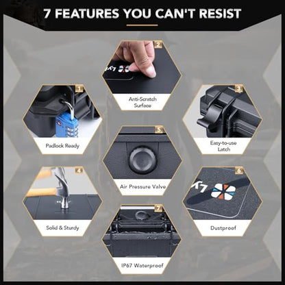 Lykus HC-2710 Waterproof Hard Case with Foam, Inner Size 9.88*5.24*2.6in - color: Black, size: HC-2710