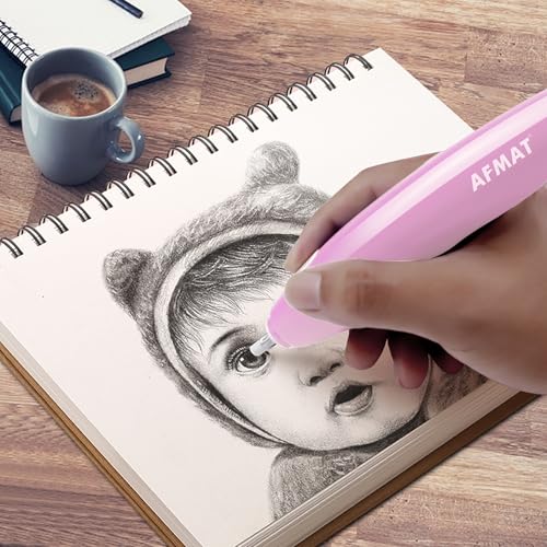 AFMAT Electric Eraser, with 140 Eraser Refills, Rechargeable Pencil Erasers for Artists, Electric Erasers for Drafting, Drawing, Painting, Sketching, Architectural Plans, Detailer Tool EE04(Pink) - color: Pink