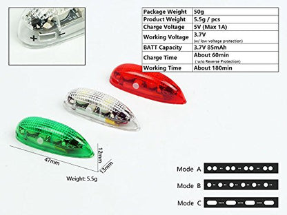 Viloga 3PCS/Set LED Light Kit for RC Plane Jet Airplane Aircraft Fix Wing Quadcopter, Rechargeable Red Green White LED Flashing Lights, Super Bright Little Light for Safe Dusk Flight