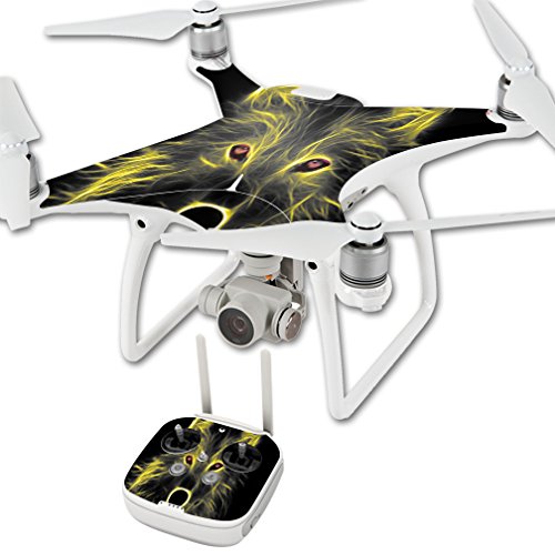 MightySkins Skin Compatible with DJI Phantom 4 Quadcopter Drone wrap Cover Sticker Skins Neon Wolf