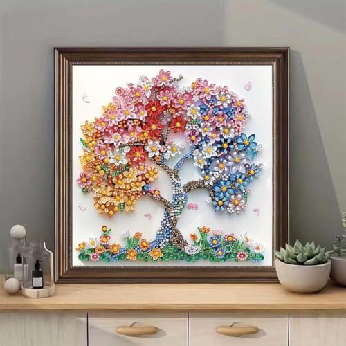 5D Diamond Art Kits for Adults Beginner,Colorful Tree Diamond Painting Kits - color: Flower Tree