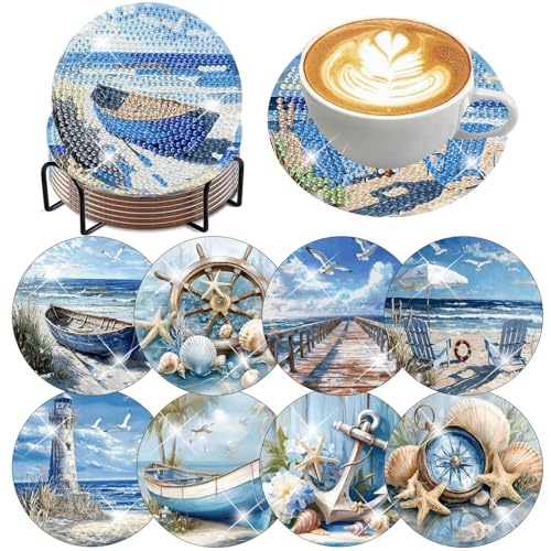 8 Pack Beach Diamond Art Coasters,Seaside Diamond Painting Coasters Kits - color: Beach Coasters-A
