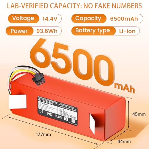 14.4V 6500mAh Replacement Battery for Roborock S4 S5 S50 S6 S7 S7 Max
