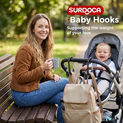 SURDOCA Stroller Hooks for Bags, Large Aluminum Clips, Universal Pram Use - color: Black, size: 1pc