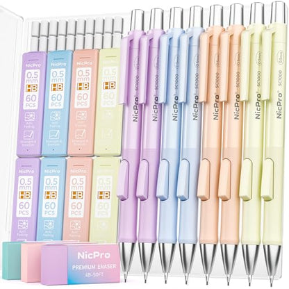 Nicpro 8 Pack Pastel Mechanical Pencil 0.5mm, Cute Pencils Fast Click - style: 8PCS-0.5mm