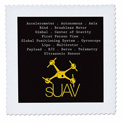 3dRose Black and Yellow Drone with DIY Accelerometer Gyroscope Brushless Motor GPS 6x6 inch Quilt Square