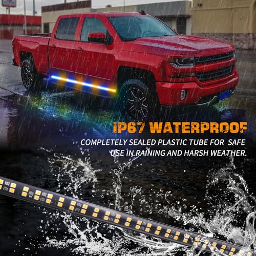 XRIDONSEN 70 inch Running Board Strobe Lights Amber Blue Emergency Lights - color: Amber/Blue