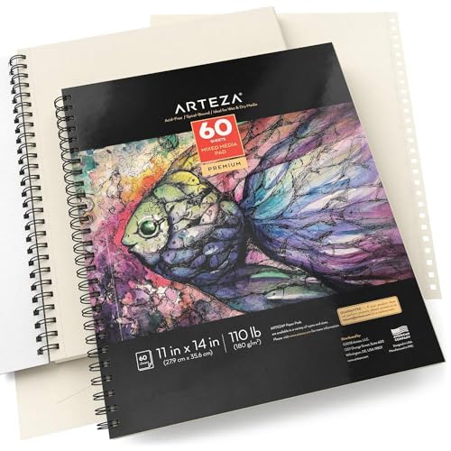 ARTEZA Mixed Media Pads, 11 x 14 in, Spiral, 2 Pack, 60 Sheets Each - size: 11"x14" (Pack of 2)