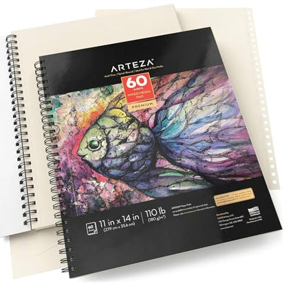 ARTEZA Mixed Media Pads, 11 x 14 in, Spiral, 2 Pack, 60 Sheets Each - size: 11"x14" (Pack of 2)