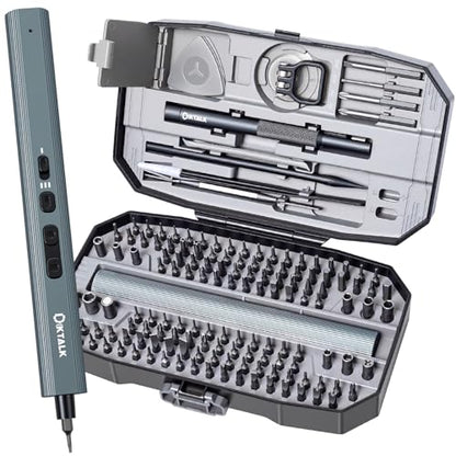 153PCS Precision Electric Screwdriver Set,Mini Magnetic Repair Kit with 140 S2 Bits,Rechargeable 3-Speed Electric Screwdriver,Manual&Electric Dual Mode,LED Light for iPhone,Laptop,PC,Electronics - color: Grey, size: Electric