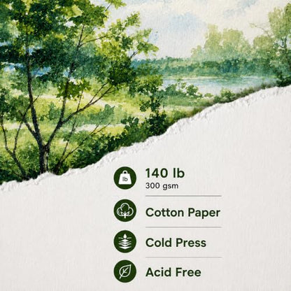 tumuarta Watercolor Journal, 3.5x5.5”, 140 LB, 300 GSM, Cotton Paper, Cold Press, 24 Sheets, 48 Pages, Watercolor Sketchbooks for Use As Travel Notebook Mixed Media Pad On The Go - color: Green