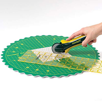 Omnigrid 14" 360° Rotating Mat Set with Self-Healing Cutting Mat, Ruler, and Rotary Cutter