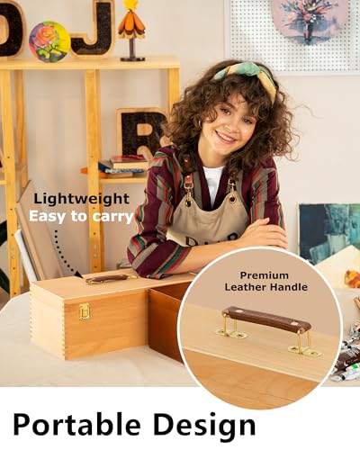 DJAR Large Art Supply Organizer Tool Box, Solid Beech Wood, Natural - color: Natural, size: Large