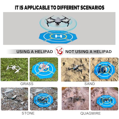 Drone Landing Pad Portable Foldable with Night Vision,25in Double-Sided Waterproof Helipad for DJI Mavic 3/Mini 4K/Air 3S/Neo/Flip/Avata 2 RC Drones Helicopter, Drone Landing Pad Accessories - color: Blue-25in