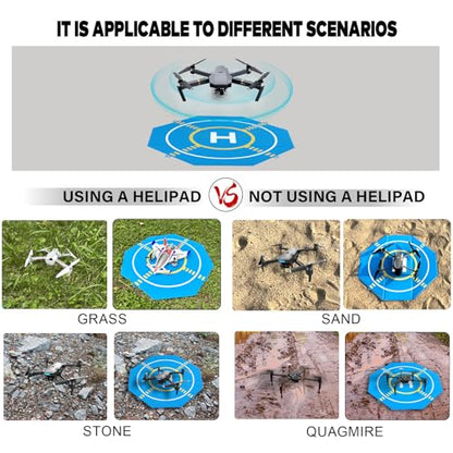 Drone Landing Pad Portable Foldable with Night Vision,25in Double-Sided Waterproof Helipad for DJI Mavic 3/Mini 4K/Air 3S/Neo/Flip/Avata 2 RC Drones Helicopter, Drone Landing Pad Accessories - color: Blue-25in