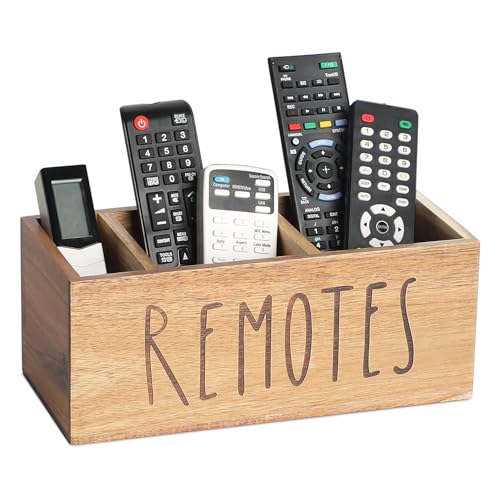 LBEMEY Acacia Wood Remote Control Holder, TV Remote Holder, Remote Organizer for Table,Home,Living room, bedroom for Wooden Remote Box (Brown, L,for 5+ Remote Controls) - size: L,for 5+ Remote Controls