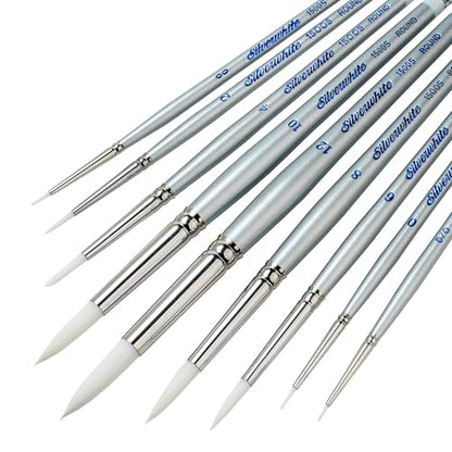 Silver Brush Limited Silverwhite Rounds Watercolor Paintbrush Set, 9pc - style: 9 Pc, Short Handle Rounds