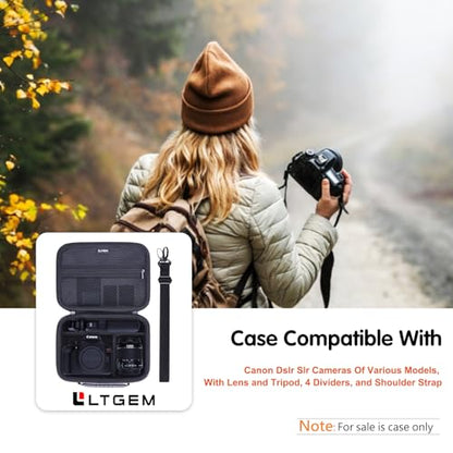 L LTGEM Hard Camera Case Compatible with Canon EOS Rebel T7, R50, R6 Mark II, R100, DSLR SLR Cameras, Lenses, and Tripods, Camera Travel Bag, Featuring 4 Dividers and a Shoulder Strap, Blue - color: Blue